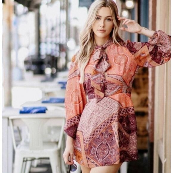 Revolve x Divine Heritage Paisley Tie Neck Dress
